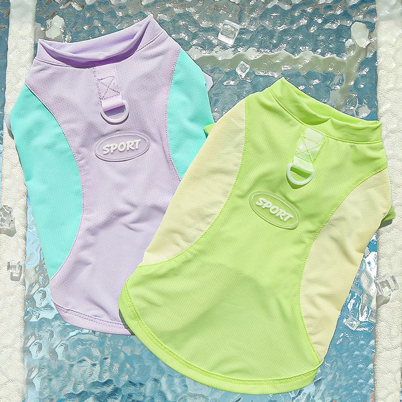 

Anti-shedding Ice Silk Puppy T-shirt Quick-drying Pet Vest Summer Double Patchwork Colour Dog Clothes Sunshine Teddy Short
