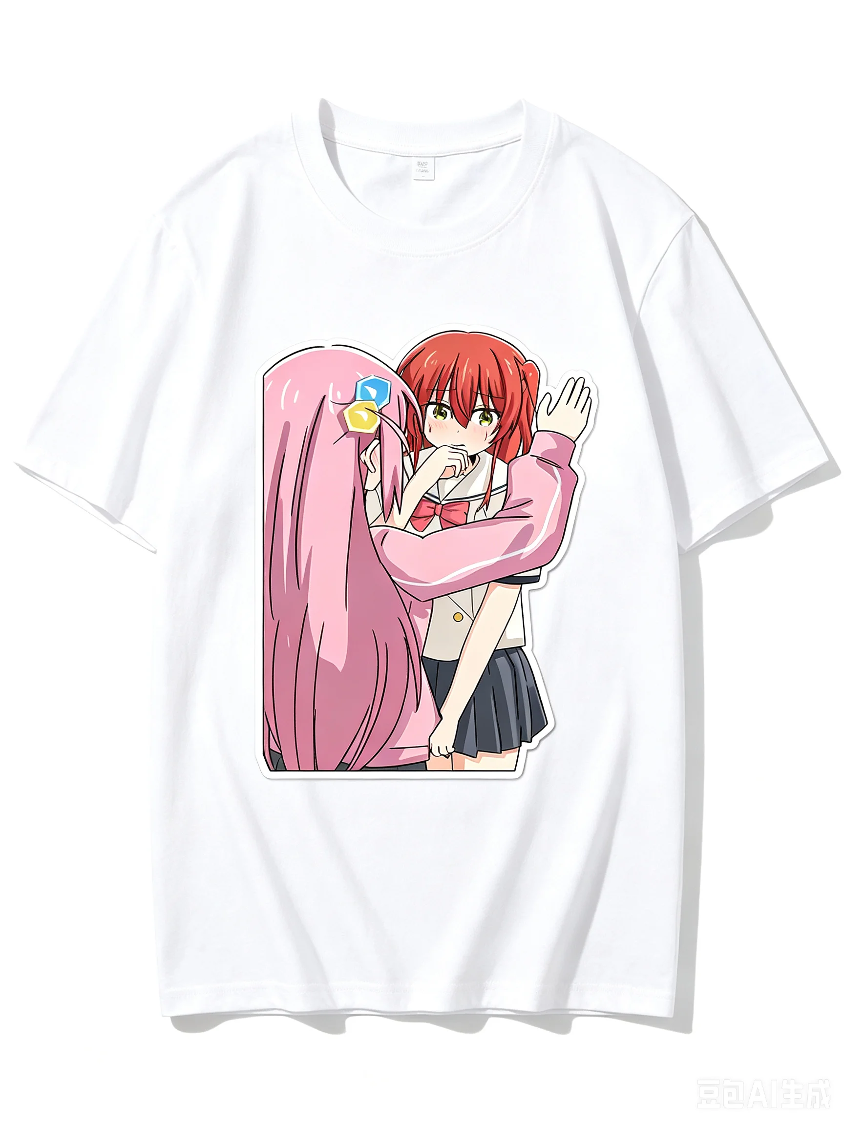2026 New Unisex Crew Neck Casual Short Sleeve T-Shirt With Hitori Gotoh And Ikuyo Kita Close Interaction Cutout Anime T-Shirt