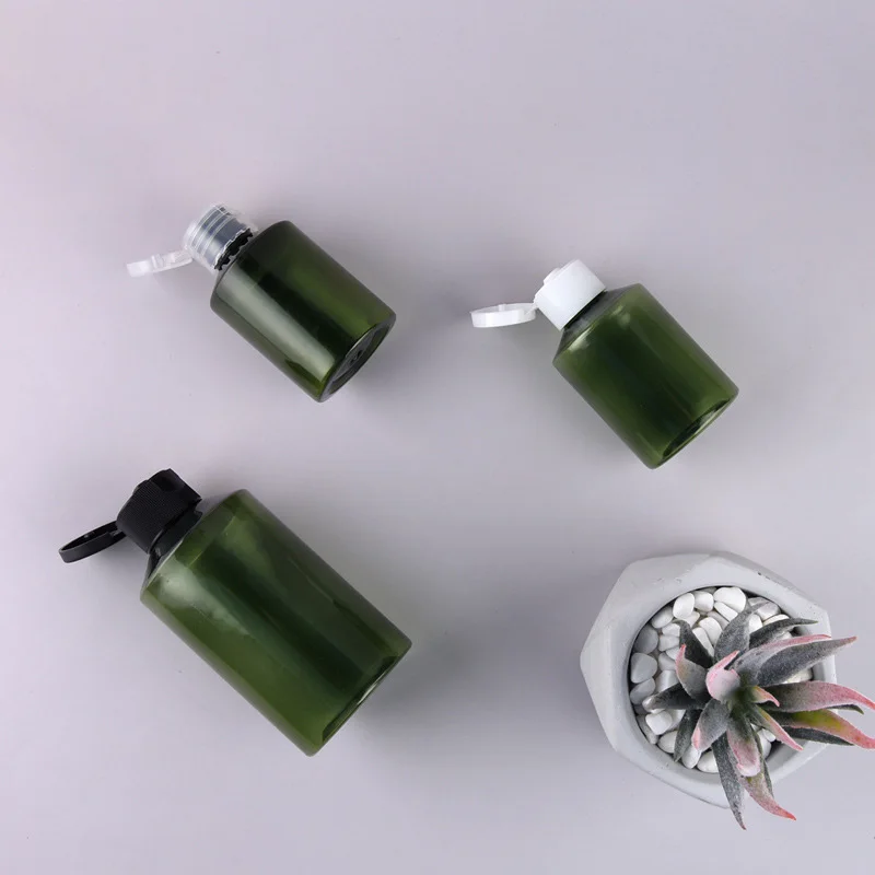 50ml100ml150ml200ml Dark Green Slanted Shoulder Plastic Bottle Flip-top Bottle Cosmetic Packaging Small Sample Refillable Bottle