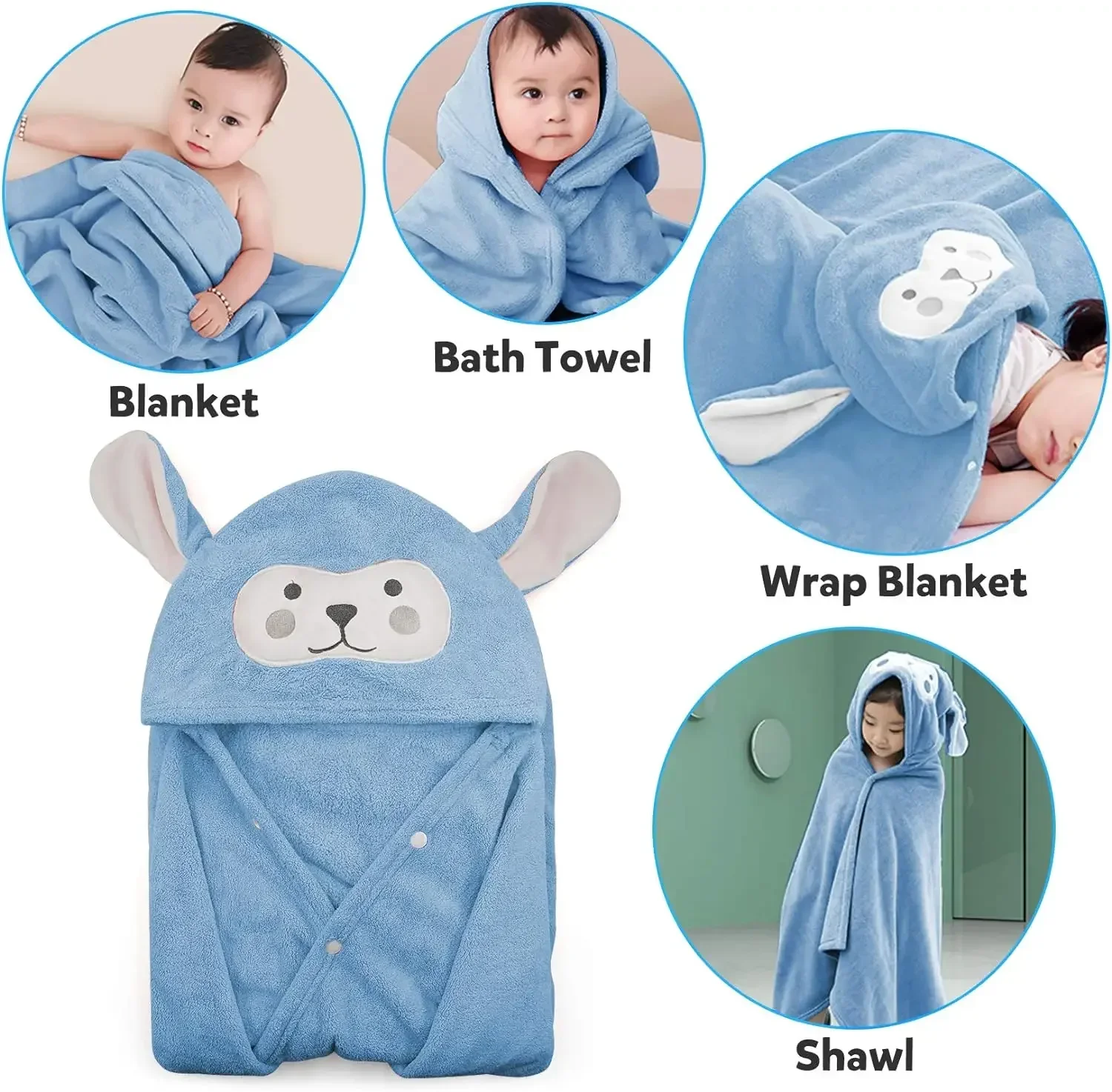 Kids Bathrobe Newborn Super Soft Bath Towel Blanket Warm Sleeping Swaddle Wrap for Infant Boys Girls Toddler Baby Hooded Towels