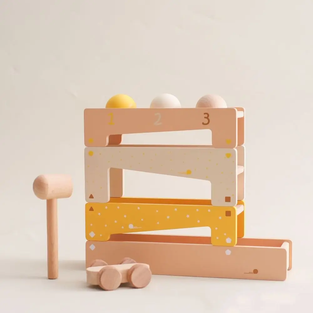 

Montessori Education Wooden Puzzle Trolley Track Sliding Ball Stacking Building Blocks Constructor Interactive Toys Board Games