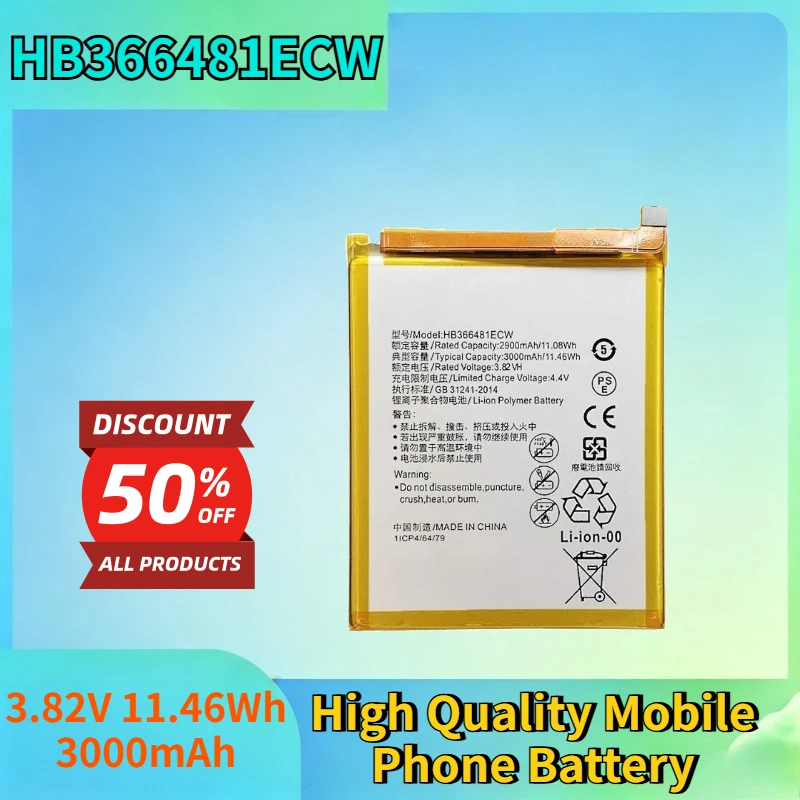 

HB366481ECW 3.82V 11.46Wh 3000mAh Battery for Huawei P9 P9 Lite 8 P10 Lite Y6 II P8 Lite 2017 High Quality Mobile Phone Battery