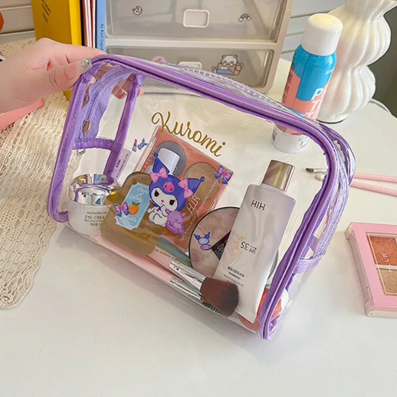 Sanrio Transparent Pencil Case Kawaii Anime Hello Kitty Kuromi Melody Waterproof Makeup Bag Cute Cartoon Travel Toiletry Bags