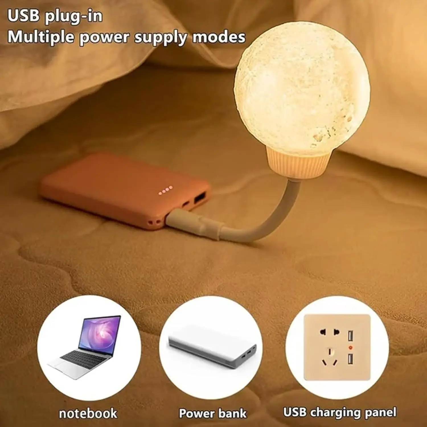 Moon Lamp - Voice Controlled Night Light With 3 Color Temperature Dimming, USB-Powered, Energy-Saving LED Lamp