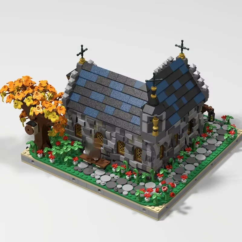 Modèle de construction d'église médiévale 2087 pièces, ensemble de jouets d'assemblage MOC, conception personnalisée, adapté à tous les amateurs d'architecture