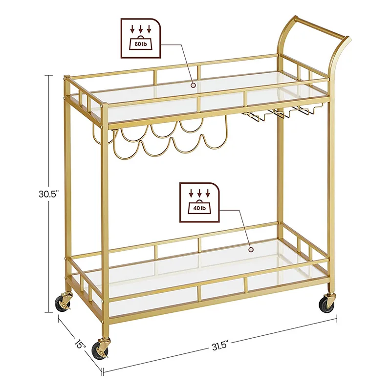 Modern Kitchen Trolley Made Of Metal And Glass With Handle And Casters To Save Space At Your Dining Table