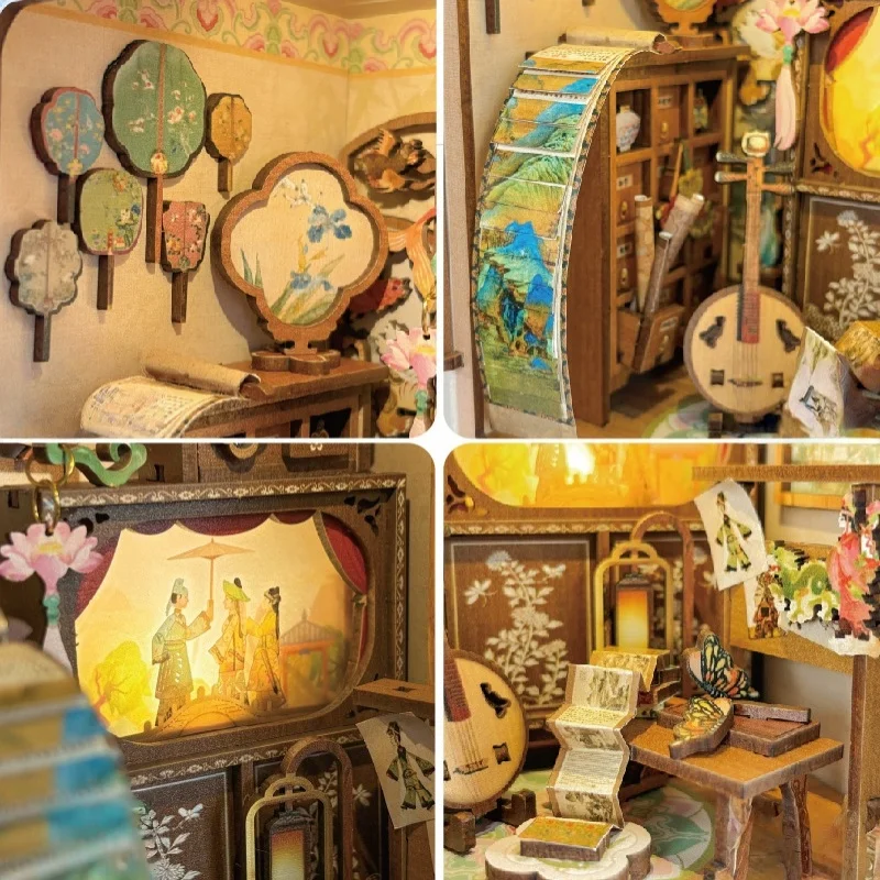 OUZEY Heritage Collector's Book Nook, DIY miniatuur Chinees klassiek huis, vintage studie decor voor tieners