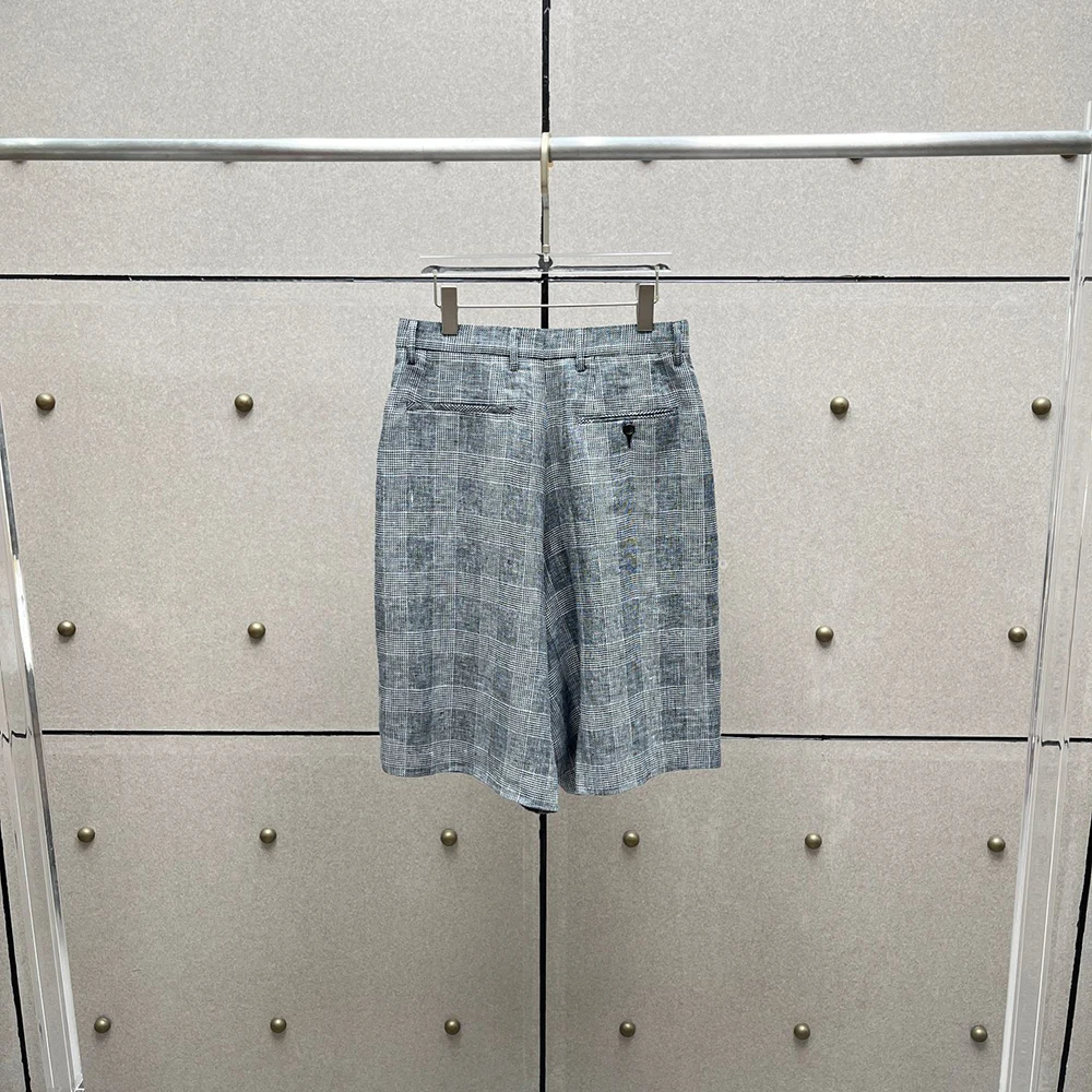 

Y2K Plaid Linen Blend Women's Pants Simple Loose Straight Five Pants Fit Summer Commuter Fashion 2025 New Arrival