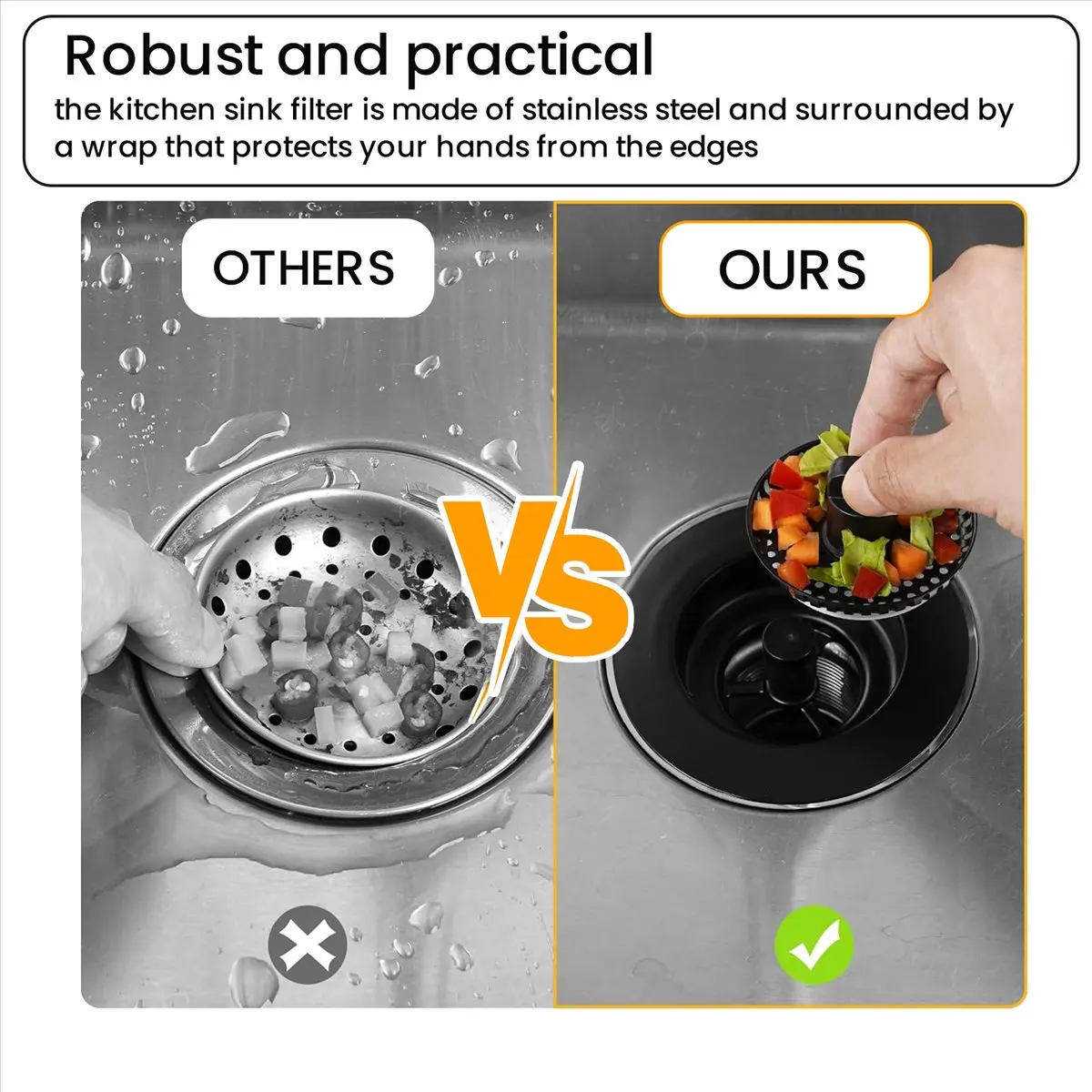 【ELEVATE LIFE】3 Piece Kitchen Sink Plug Filter Garbage Disposal Plug, Stainless Steel Universal Anti-Clogging Kitchen Sink Filte