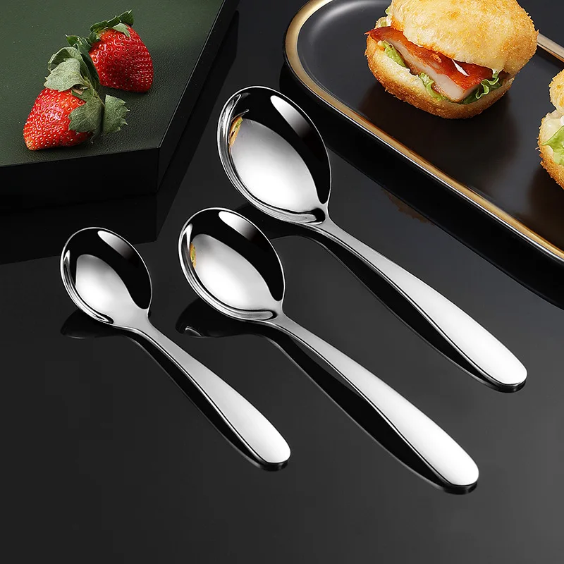 

Stainless Steel Kitchen Soup Spoon Round Ramen Soup Ladle Tablespoons Kids Ice Cream Rice Porridge Scoop Cooking Tableware