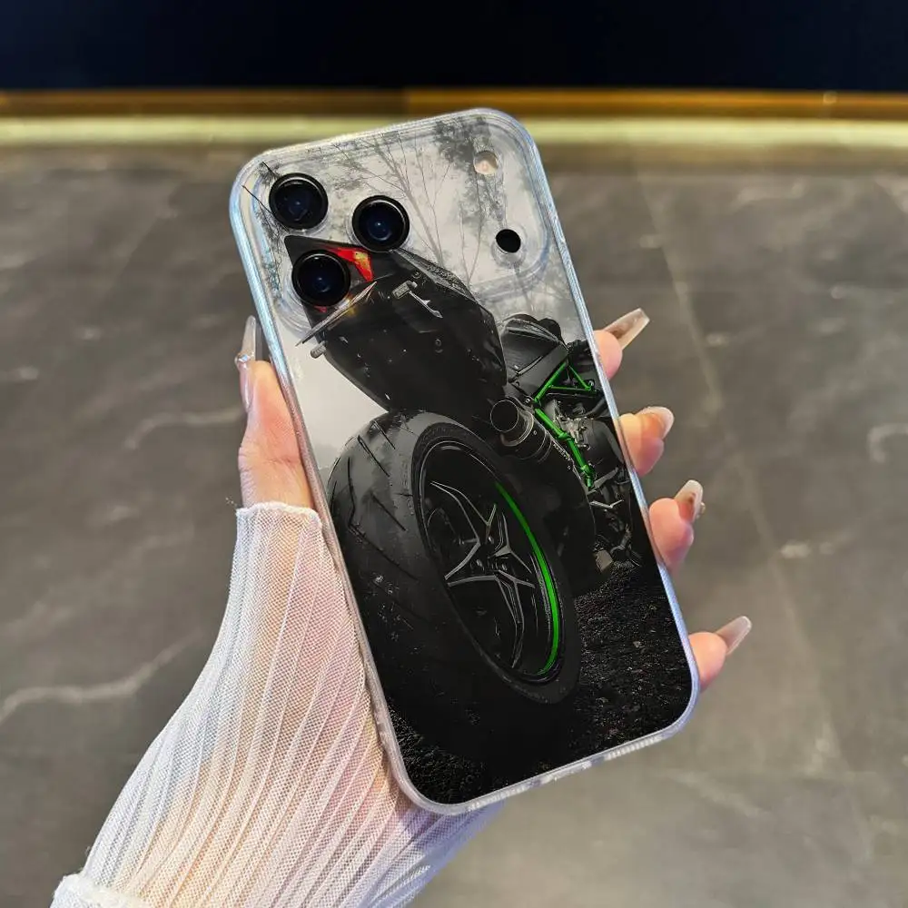 حافظة هاتف رائعة للدراجات النارية H2R K-Kawasakies-S iPhone 17,16,15,14,13,12,11 Pro,Max,Plus,X,XS,XR,SE4,E غطاء ناعم شفاف صغير