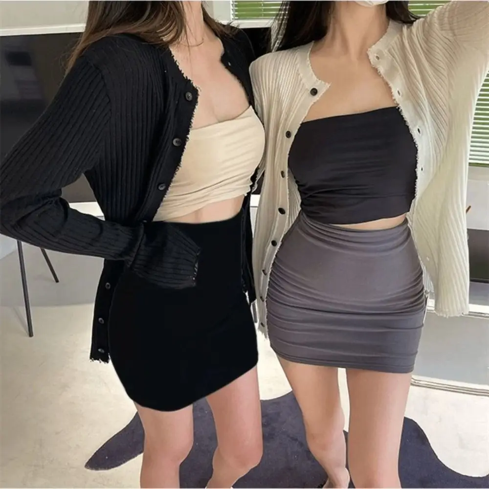 

New Versatile High Waist Skirt Women Solid Color a-line Elegant Mini Skirt All-match Slim Elastic Hip Wrap Skirt