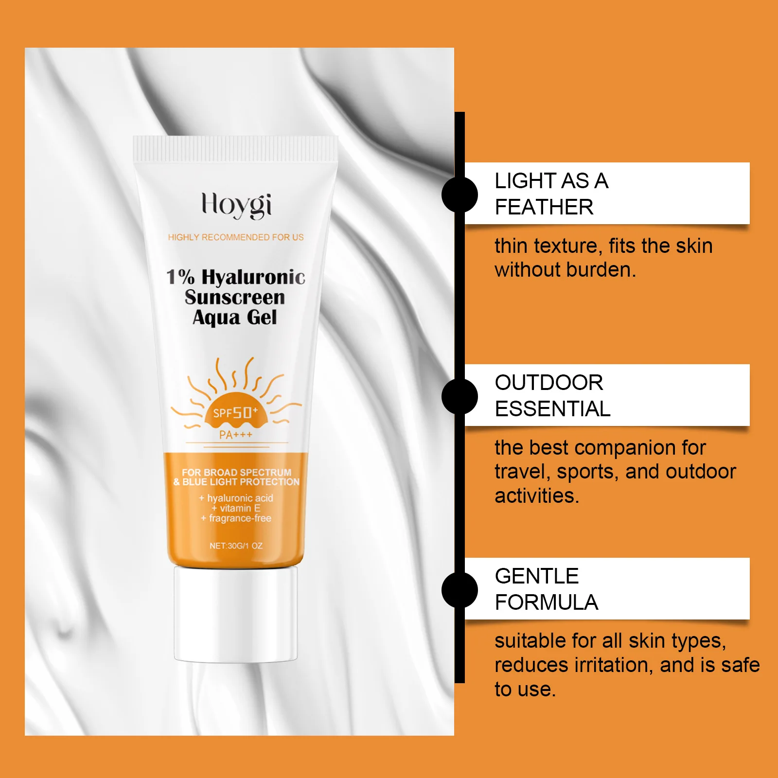 Hyaluronic Acid Sunscreen SPF50+ Anti Oxidant Lasting Moisturizing Sun Block Isolation Refreshing Waterproof Sunscreen Cream