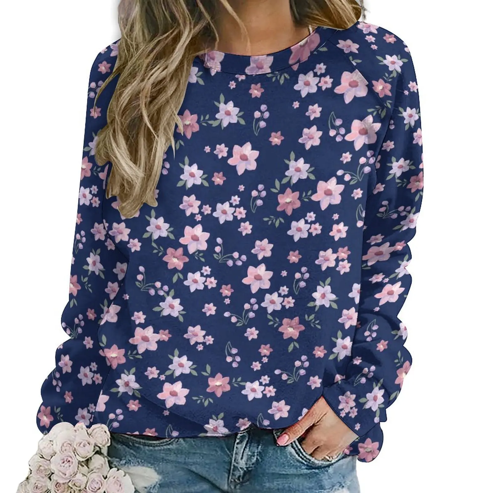 

Blue And Pink Daisies Casual Hoodies Vintage Floral Aesthetic Hoodie Winter Long Sleeve Street Wear Oversize Sweatshirts Gift