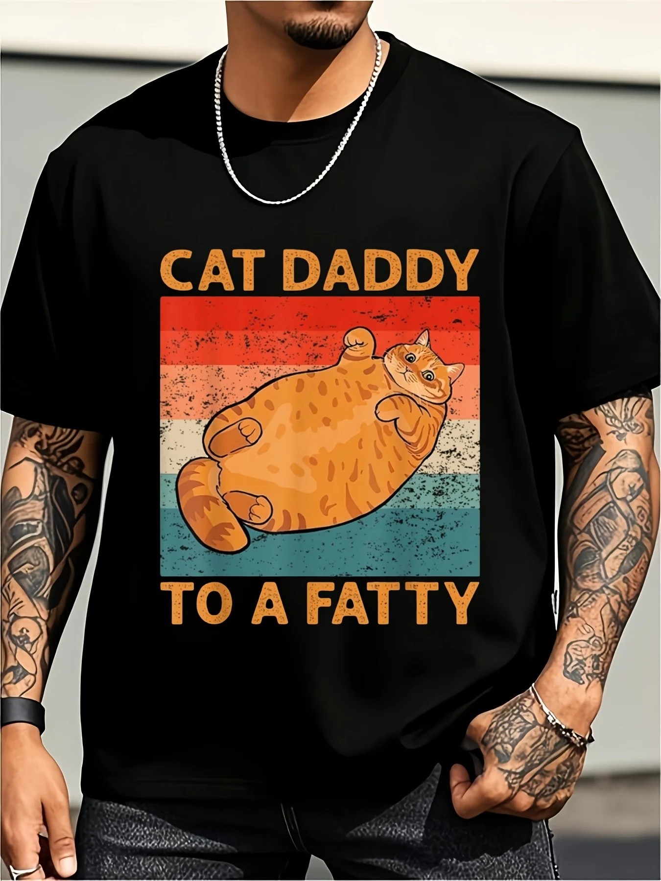 Pet Mom Dad Retro Cat T-Shirt Unisex Adult Cat Theme T-Shirt Black Small Size Retro Fat Cat Dad T-Shirt Funny Cat Dad Gets Fat Edition Suitable for Men and Women Outdoor T-Shirt Sxxxl Plus Size Retro Casual Round Neck Printed T-Shirt Unisex