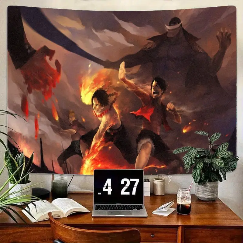 

1 шт. цельный аниме-гобелен с огненными драматическими элементами, белый персонаж, динамические позиции, настенное искусство для спальни, гостиной, роу