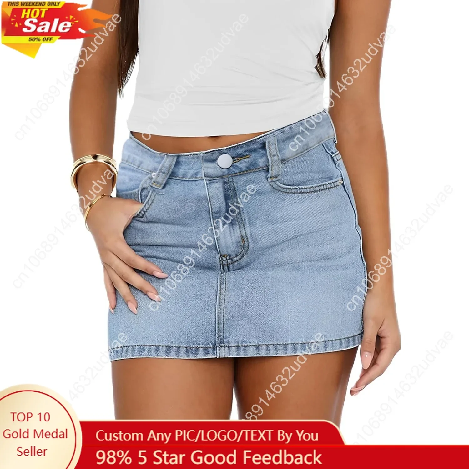 

Womens Denim Skirt Casual Mini Jean Skirt Stretch Low Waist Jean Skirt for Women Zip Fly Denim Mini Skirts