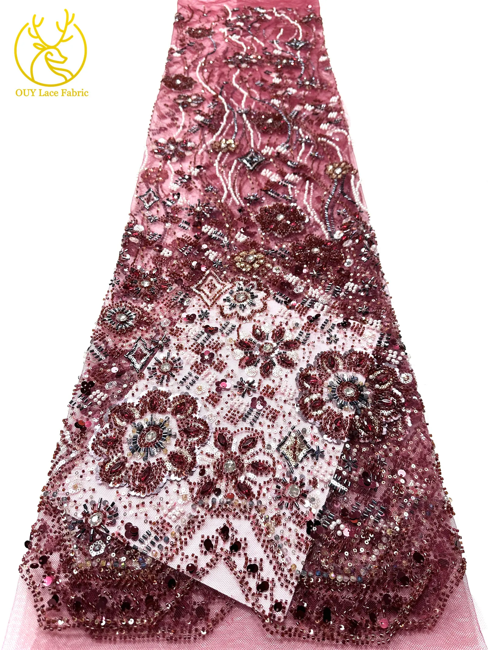 Grüner afrikanischer Stein-Perlen-Spitzenstoff 2026, hochwertiger nigerianischer französischer Tüll-Pailletten-Spitzenstoff, ideal für Brautparty-Dresse – Detail 20
