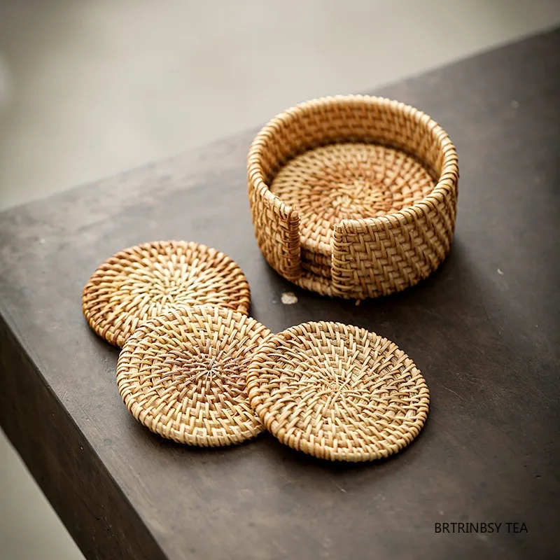 

1 Set Chinese Handmade Natural Rattan Coaster Tea Tray Insulation Anti-slip Teacup Mat Household Teapot Tray Teaware Accessories
