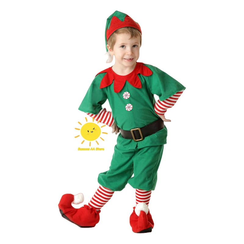 Kinderen Kerst Elf Cosplay Kostuums Jongens En Meisjes Volwassen Elf Cos Dance Suits Party Kerst Kostuums Halloween Voor Familiegeschenken