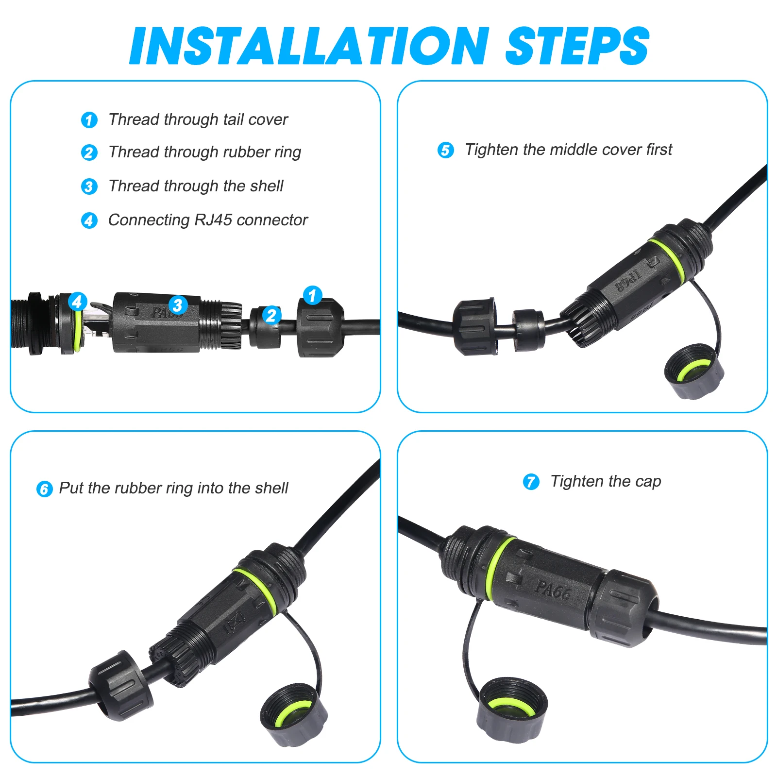 1PC RJ45 8p8c Waterproof Connector, RJ45 male to female, Panel Mount type,zinc alloy body+PA66 plastic+copper contact 250mm