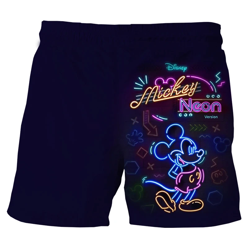 MINISO Disney Mickey Minnie Men\'s Beach Breathable Casual Shorts Hawaiian Vacation Shorts Girls Boys Harajuku Kids/Adult