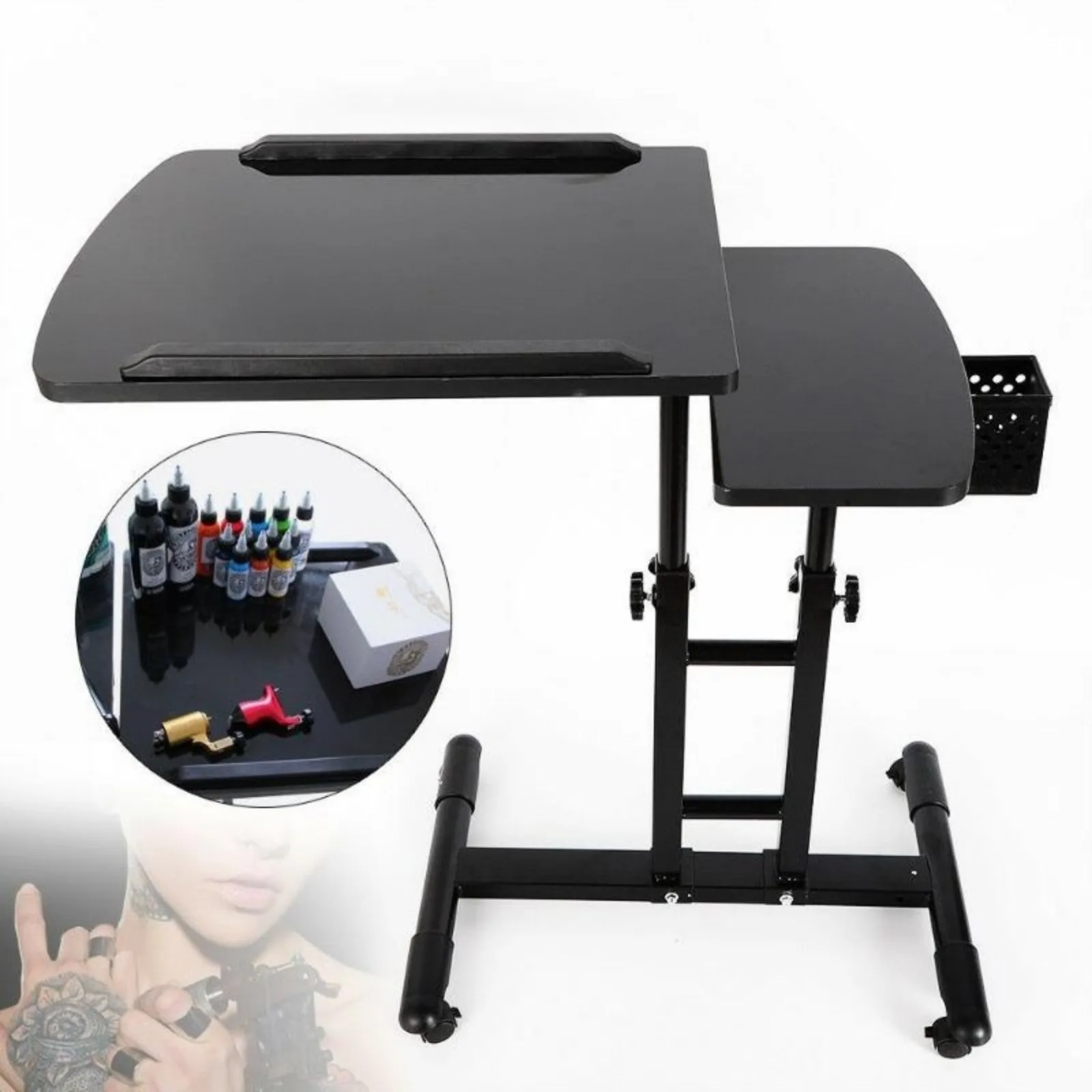 Salon Station Tafel Rolling Tattoo Cart ​ In hoogte verstelbare tattoo-werkbank Salondienbladuitrusting voor salon- en spa-gebruik Zwart