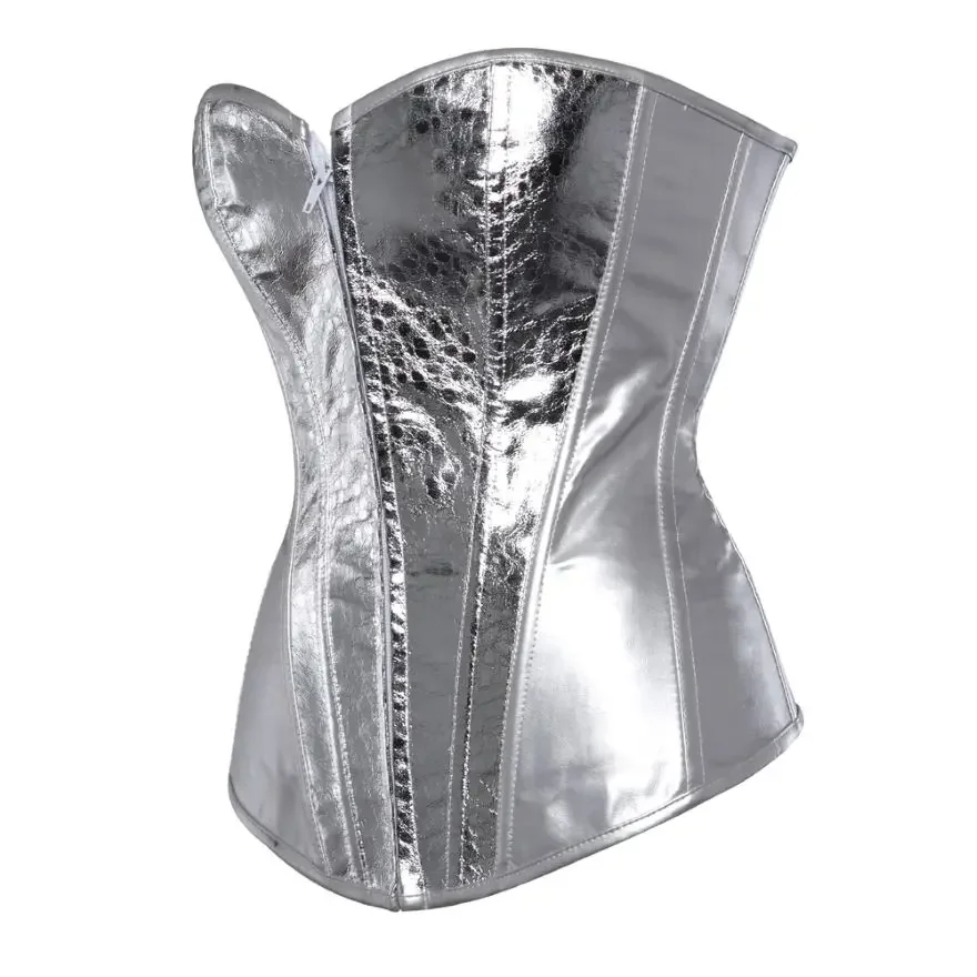 Gold Silver Vintage Leather Corset Top For Women Steampunk Burlesque Bustier Overbust Lingerie Plus Size Sexy Corselet Costumes