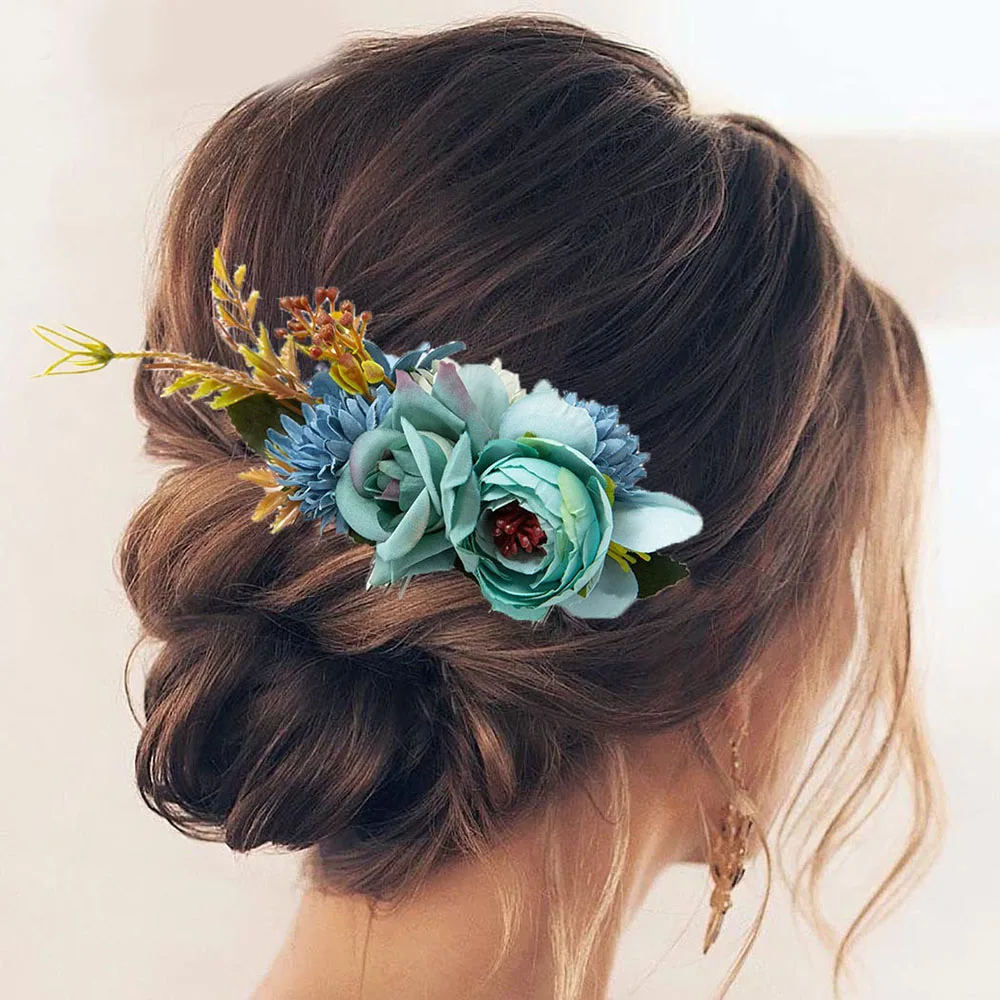 Peine de pelo de flores nupciales elegantes, adornos para el cabello, hoja de flores florales de boda rusa, accesorios para el cabello de novias