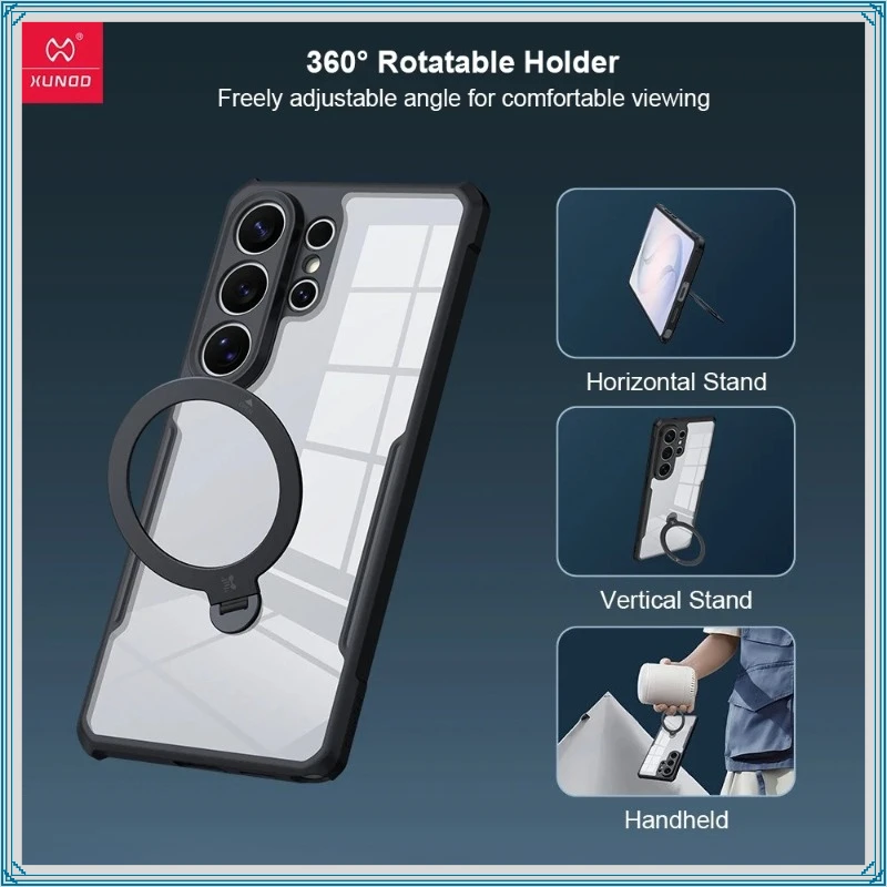 Xundd Case For Xiaomi Redmi Turbo 5 Max Transparent Magnetic Shockproof Hard PC + Soft TPU Rotation Ring Stand Protection Cover