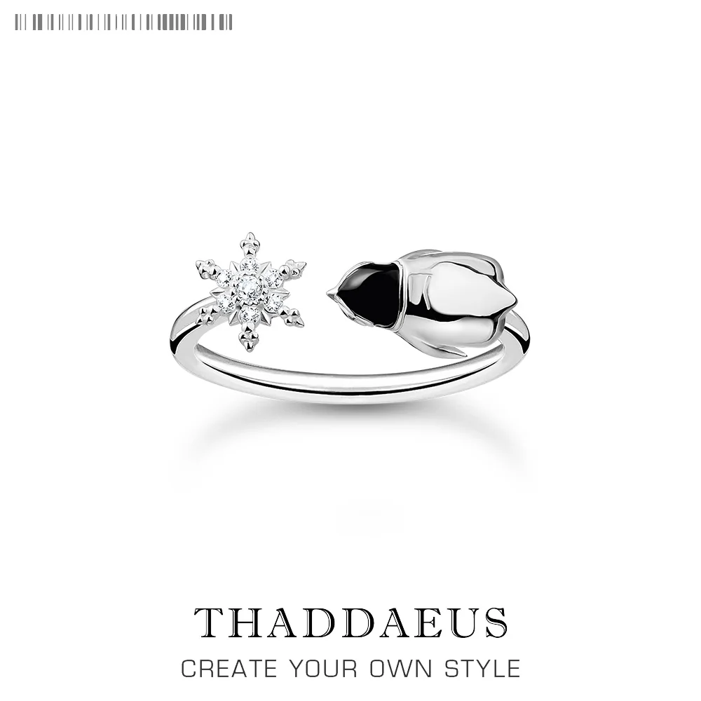 

Кольцо со снежинками и пингвином в европейском стиле, милые ювелирные изделия для женщин, новый подарок из чистого серебра 925 пробы