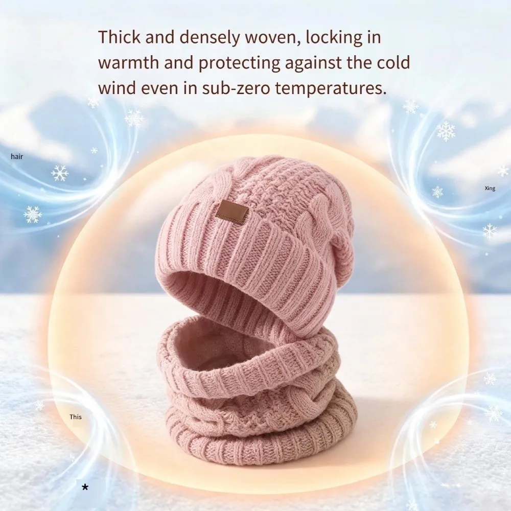2-Piece Set Knit Hat Scarf Set Cable Knit Thermal Design Beanie Hat & Neck Gaiter Double Layer Thick Warm Thick Warm Beanie Hat