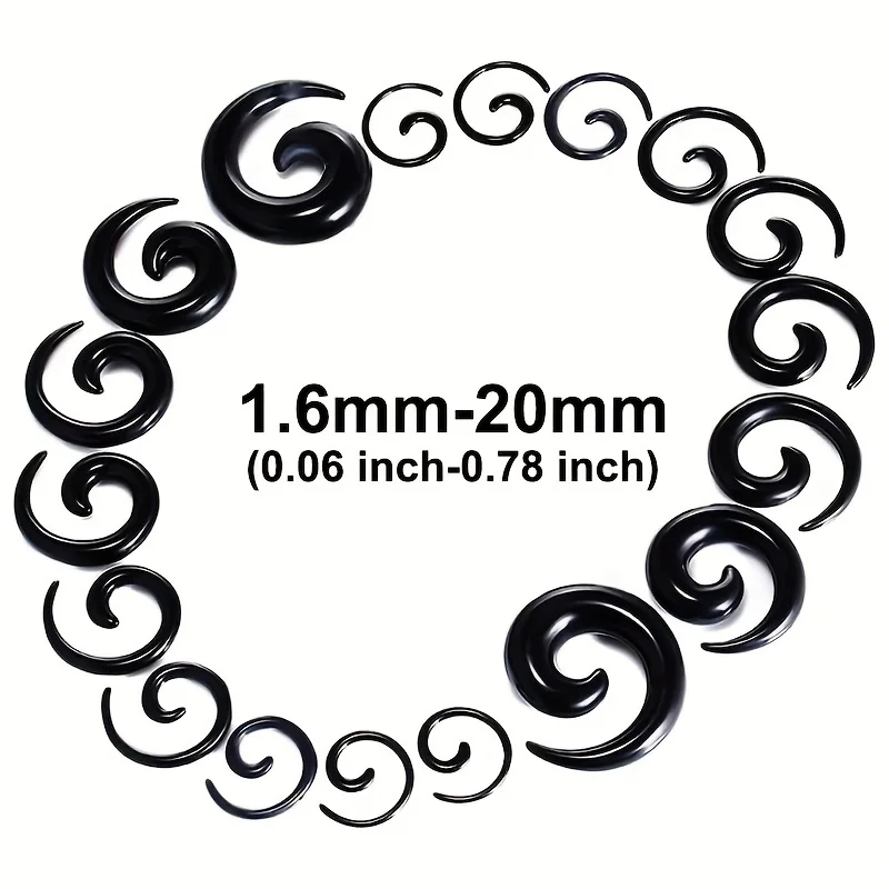 2pcs 1.6mm-20mm Black White Acrylic Spiral Taper Ear Plug Ear Gauges Stretcher Body Piercing Jewelry For MenGauges