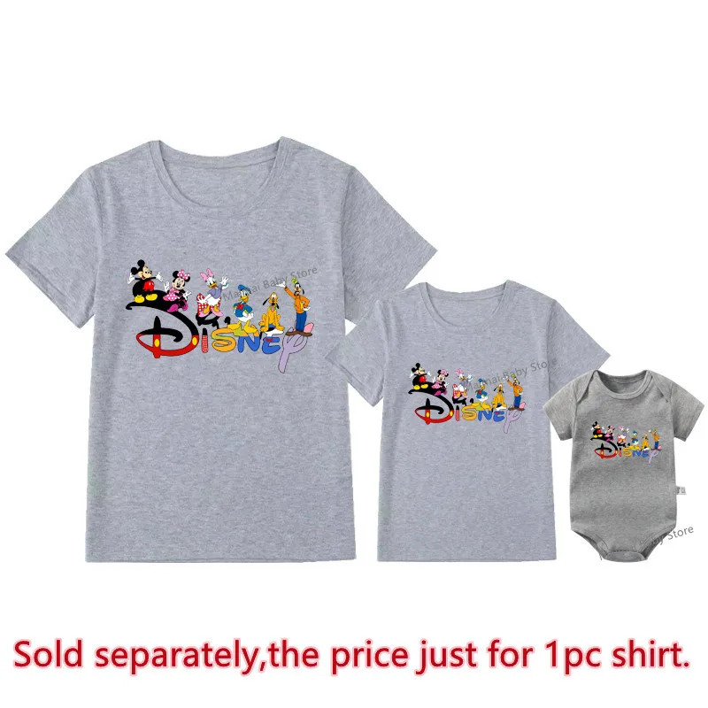 New Family Disney Trip Shirts Funny Mickey Minnie Mouse Print Matching Father Mother Kids Tees Baby Rompers Family Look Outfits