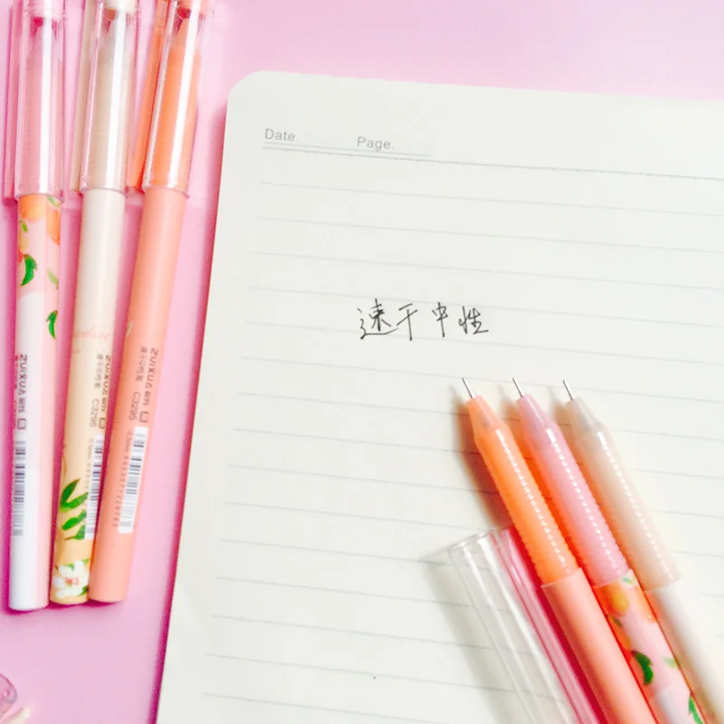 3 PCs Kawaii Fruit Gel pen Stationary Cute Peach Pens School supplies Full Needle Pens for writing Cute Things School items image 2
