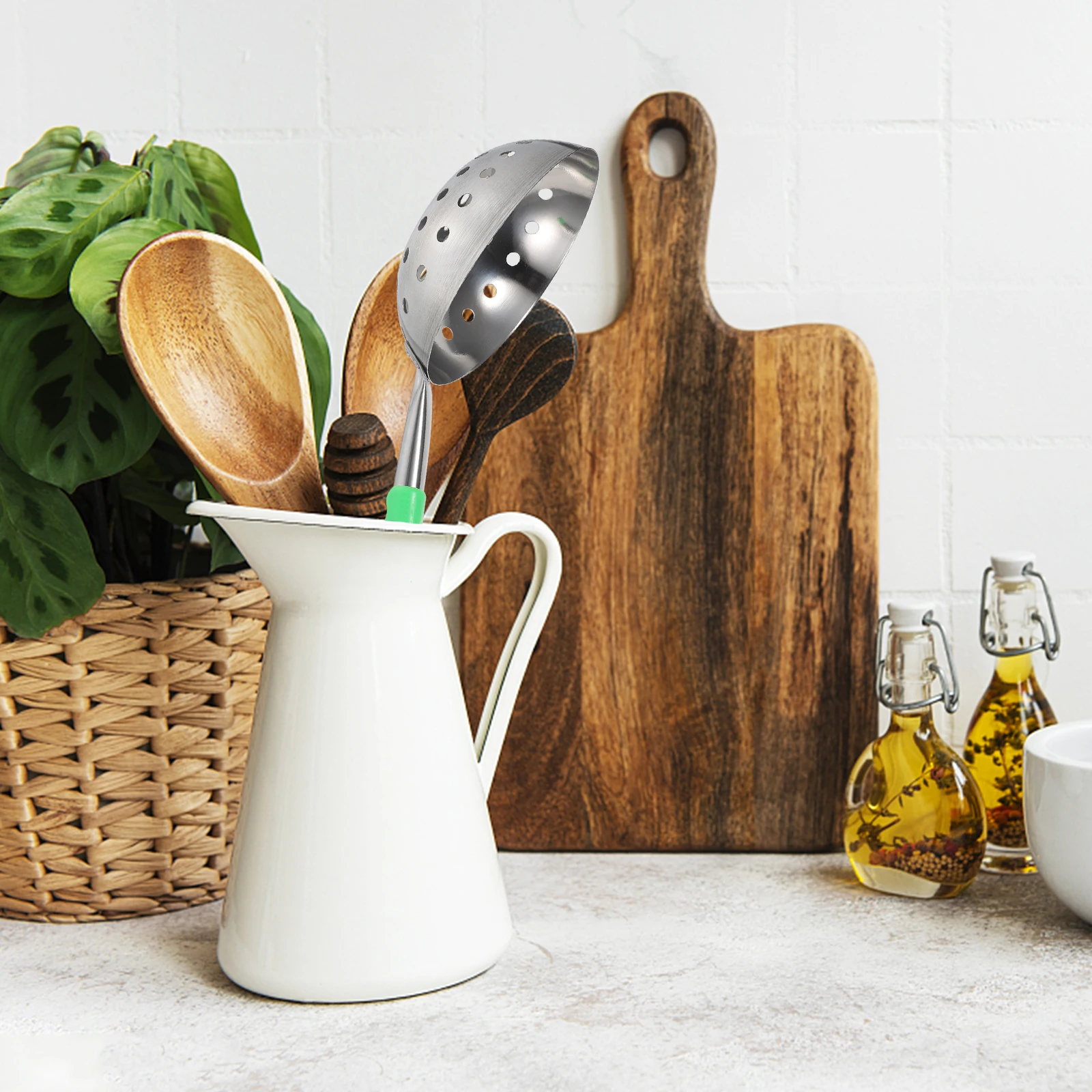 

Stainless Steel Colander Slotted Spoon Pasta Drainer Kitchen Gadgets Food Strainers Metal Frying Ladle Long Handle