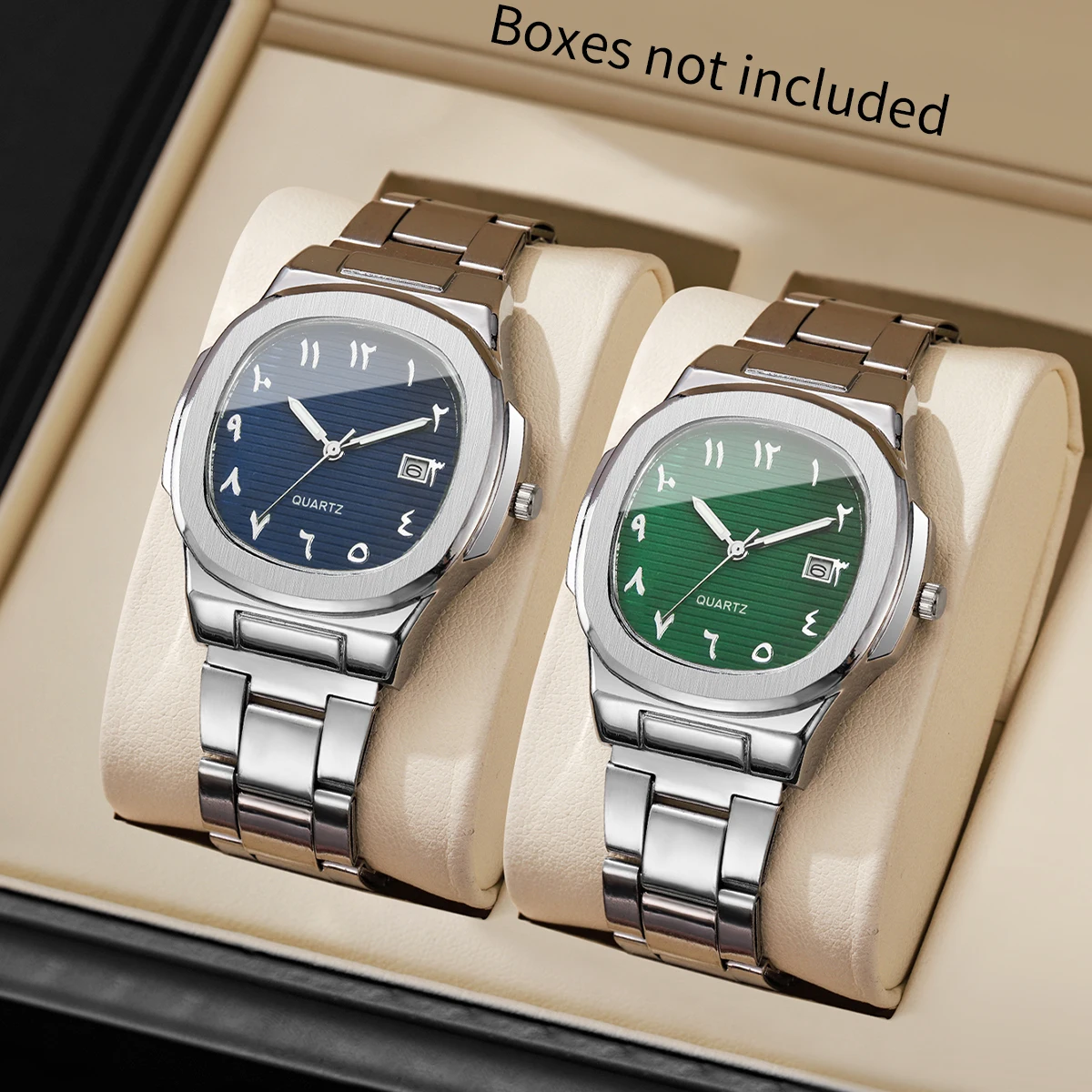 2PCS Luxus Herren Business Uhren Mode Quadratisches Zifferblatt Quarz Armbanduhr für Männer Uhr mit Kalender Reloj Hombre (ohne Box)