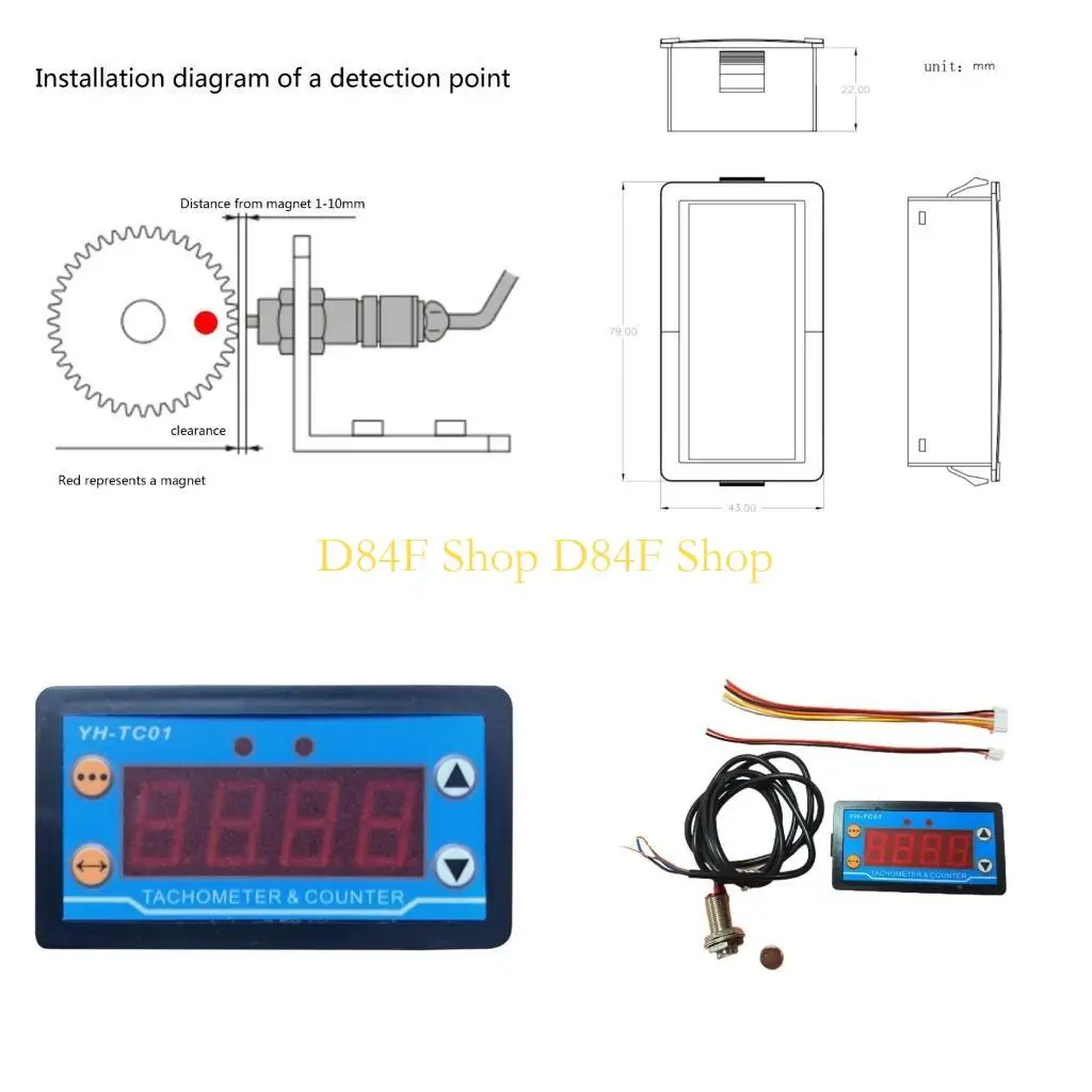 D84F Counters Tachometer RPM-Speed Meter NPN-Hall Switch DC9-24V Speed Measure