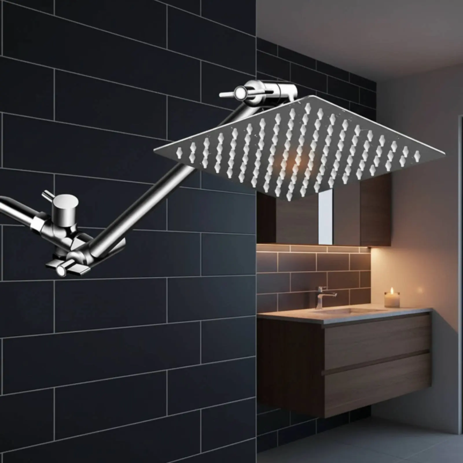 Shower Head with Extension Extension High Pressure Square Shower Head System Bathroom Fixture Water Saving All Metal