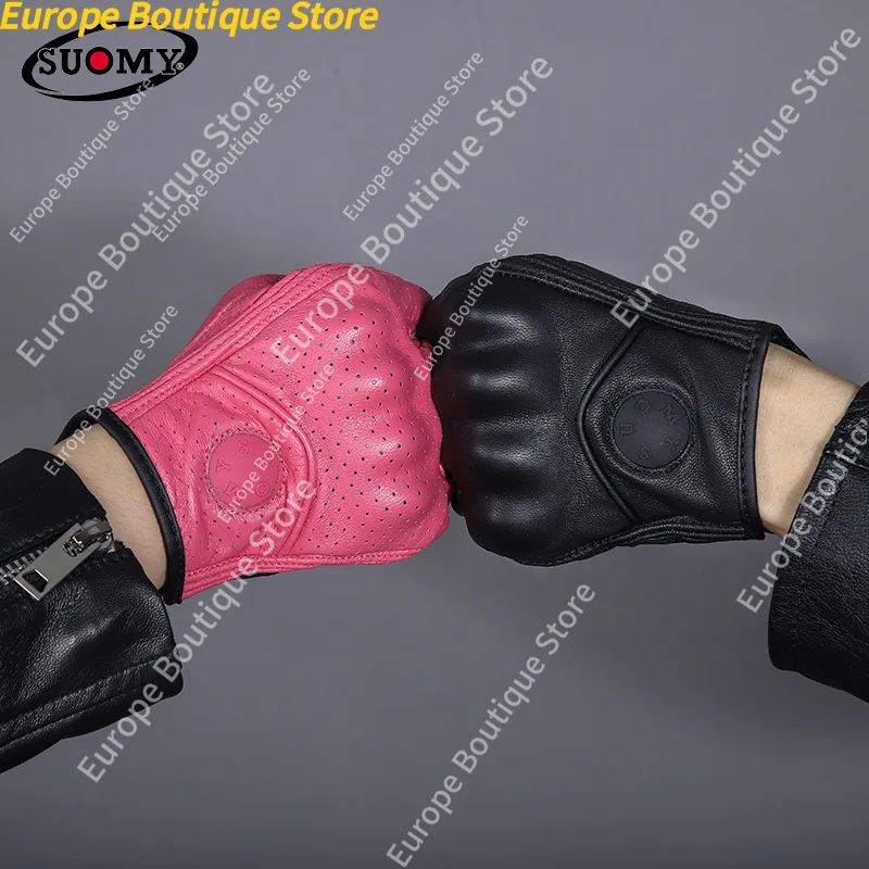 Half Finger Motorcycle Gloves Genuine Leather Summer Retro Anti Fall Breathable Riding Gear For Men Women view 5
