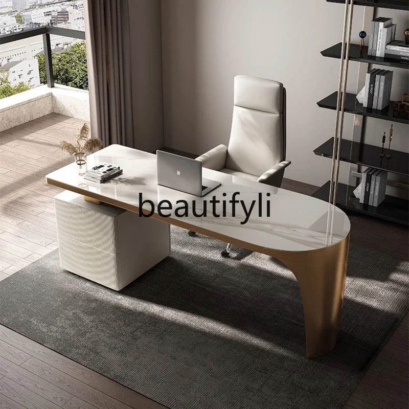 

1184Light Luxury Rock Plate Desk Italian Minimalist Office Desk Designer High-end Sense Writing Desk