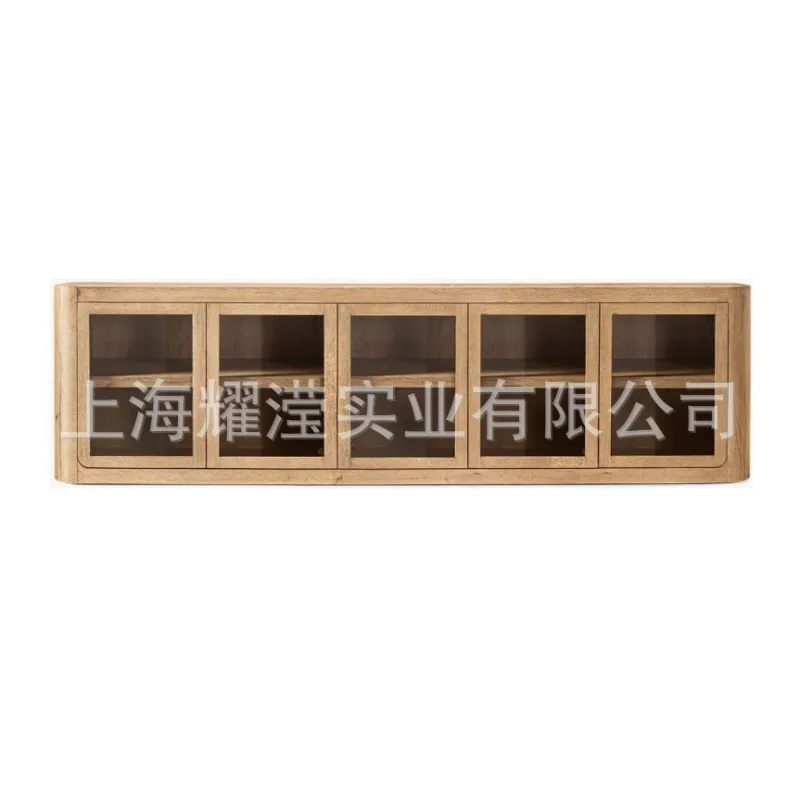 

Rustic style solid wood adjustable shelf living room TV cabinet with glass