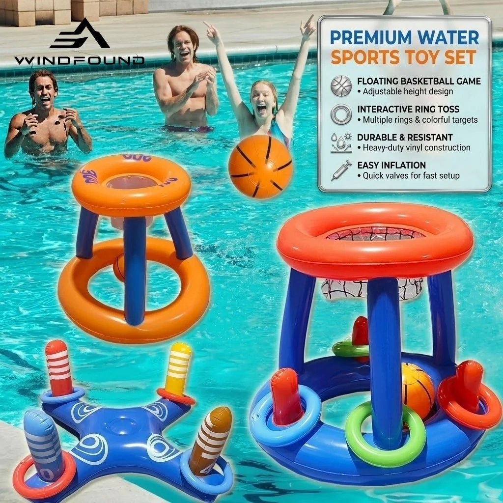 Floating Basketball Hoop Ring Toss Game Inflatable Water Toy Outdoor Swimming Pool Party Interactive Sport Activity for Kids