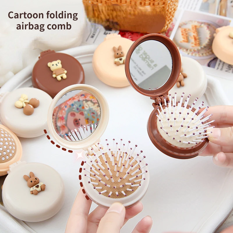 Cute Kid Hair Brushes Mini Lovely Cartoon Bear Hair Combs con specchio per bambini Girl Small Portable Massage Comb Hair Rope