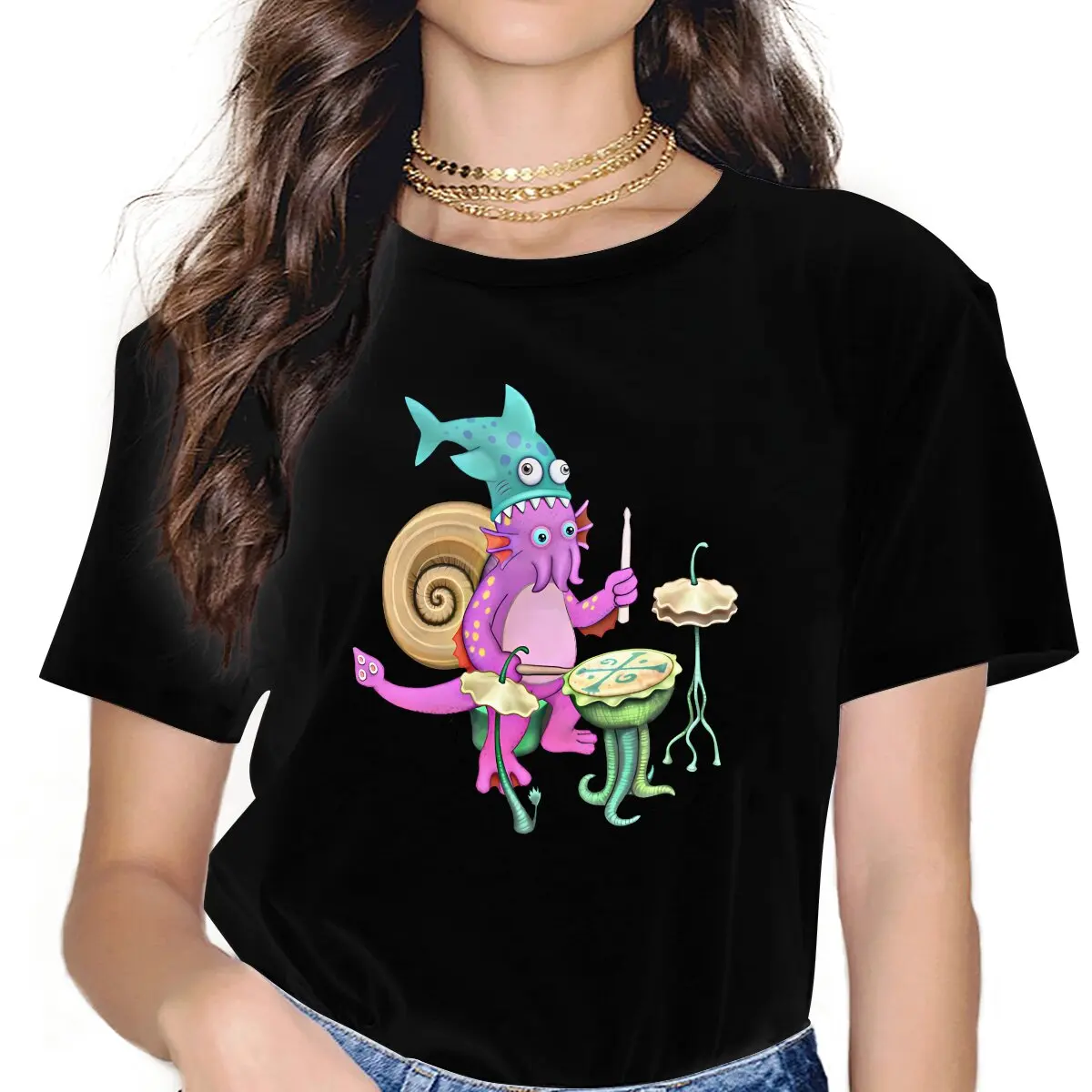 

Character Shellbeat Game My Singing Monsters Women T Shirt Fibre Grunge O-Neck Polyester TShirt