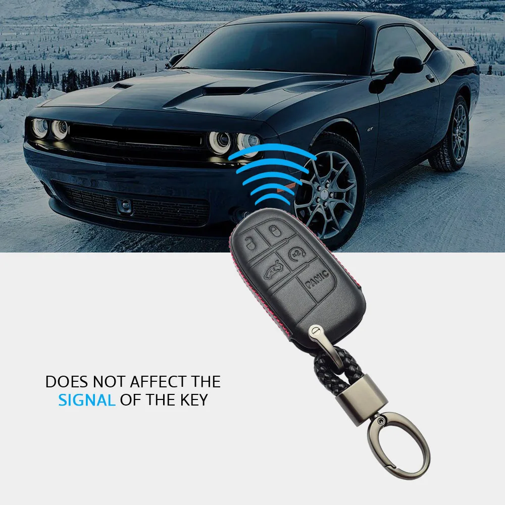 Leder Auto Schlüssel Fall Keychain Für Dodge Charger Challenger Dart Ram Jeep Cherokee Kompass Chrysler 200 300 Fiat Remote Fob abdeckung – Detail 4