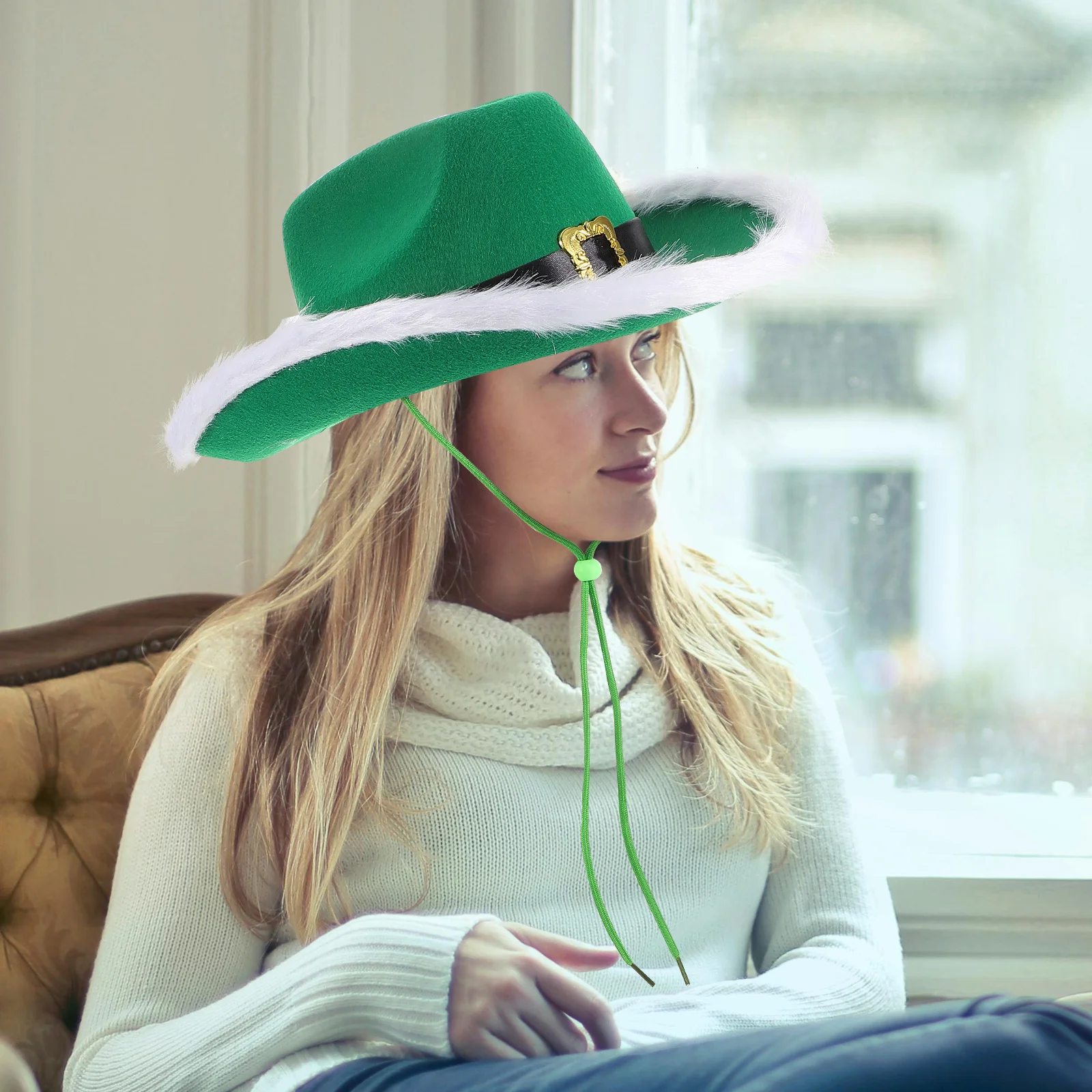 

Green Cowboy Hat For St Patrick'S Day Irish Festival Party Hat Prop Acrylic Western Costume Accessory Decor