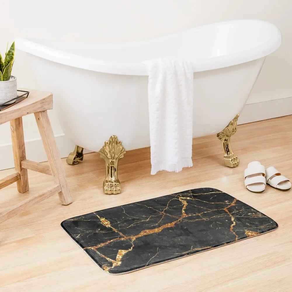 Faux Black marble with gold glitter veins Bath Mat Entrance Doormat Kitchens Home Decor Mat