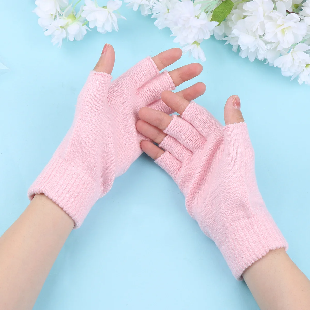 

Half-Finger Gloves Knitted Women Winter Warm Soft Breathable Half Fingerless Mittens For Outdoor Indoor Riding Pink