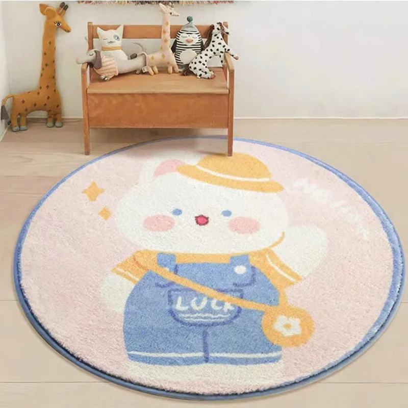 Cute Cartoon Bedroom Decor Plush Carpet Large Area Thickened Children\'s Rug Fluffy Soft Round Floor Mat Washable non-slip rugs